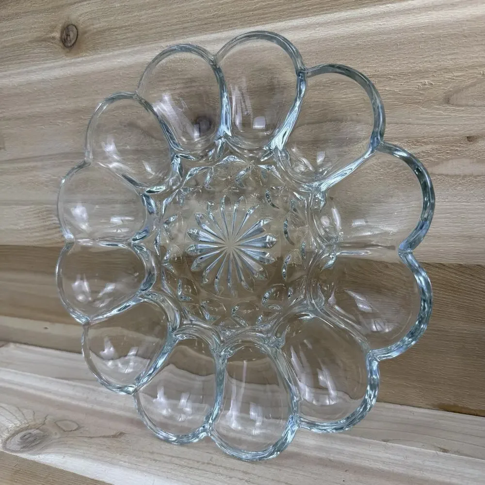 Vintage Decoraive Tray Made Of Thick, Clear Glass for 12 Eggs